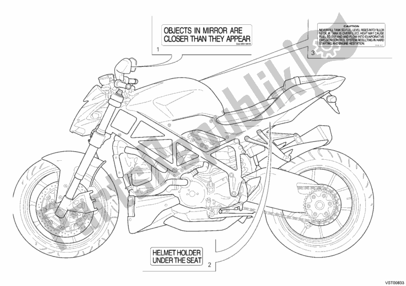 Tutte le parti per il Etichette Di Avvertimento del Ducati Streetfighter S USA 1100 2011